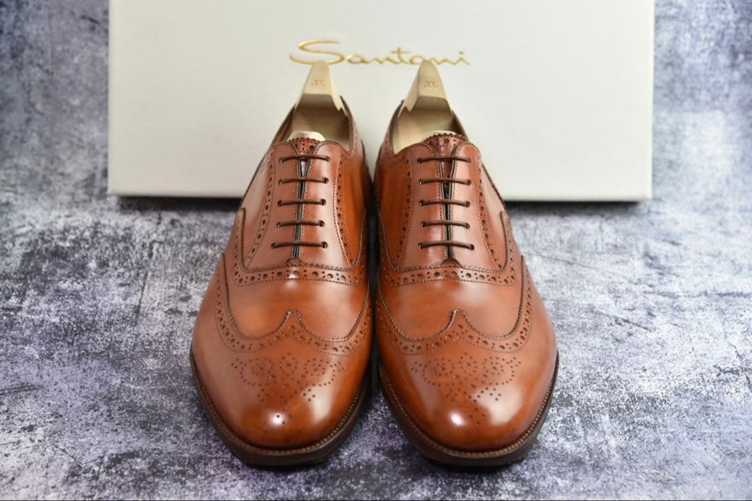 サントーニ　ウイングチップ　レザーシューズ　サイズ7.5　ブラウン　フルブローグ