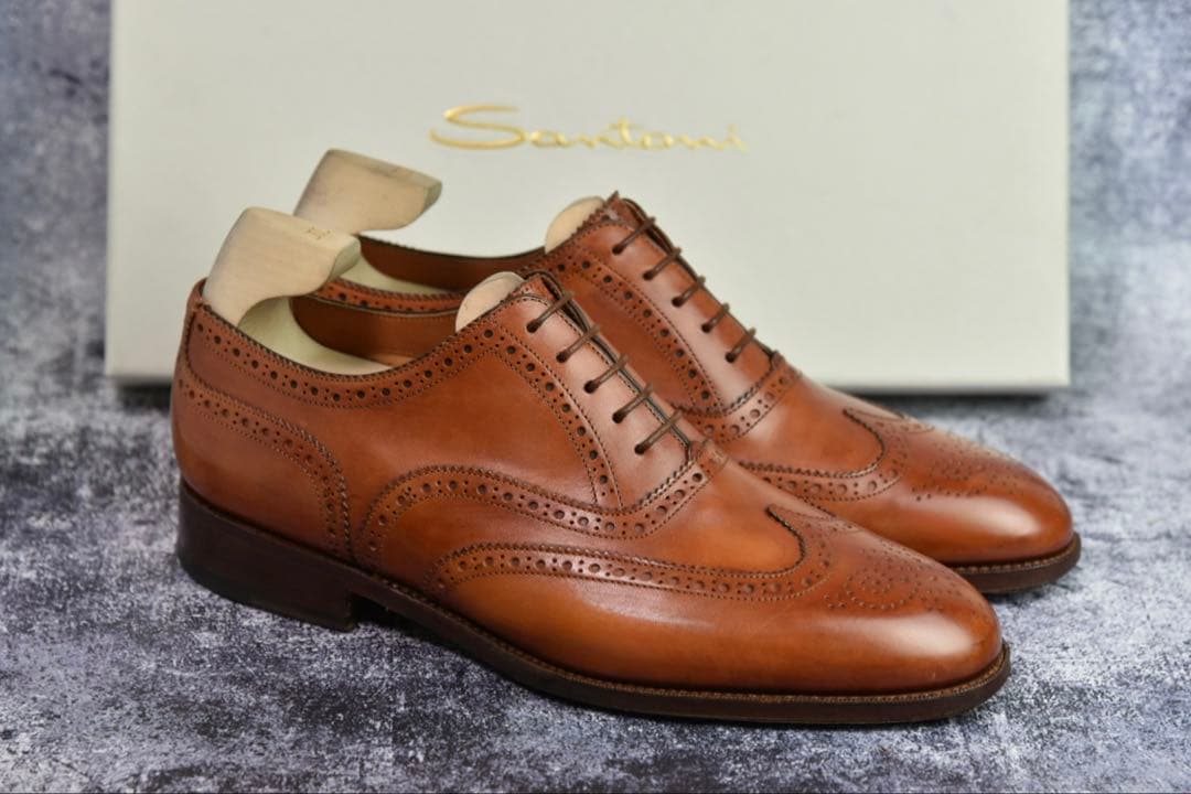 サントーニ　ウイングチップ　レザーシューズ　サイズ7.5　ブラウン　フルブローグ
