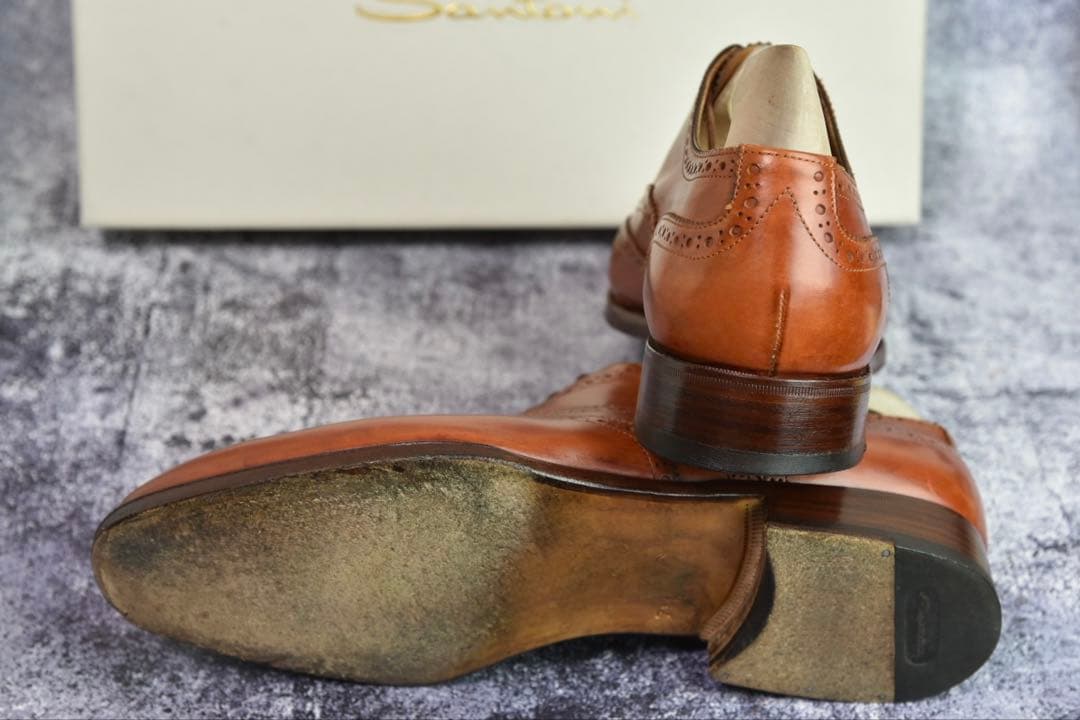 サントーニ　ウイングチップ　レザーシューズ　サイズ7.5　ブラウン　フルブローグ