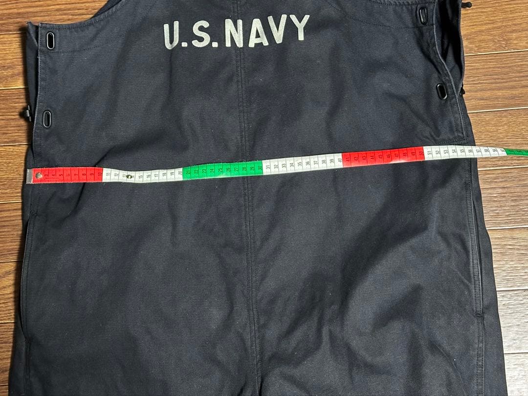 U.S. NAVY 黒オーバーオール M デッキパンツ　フック　ミリタリーパンツ