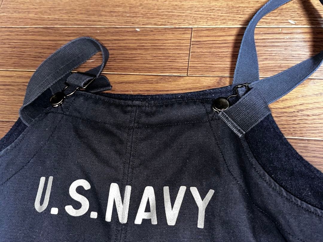 U.S. NAVY 黒オーバーオール M デッキパンツ　フック　ミリタリーパンツ