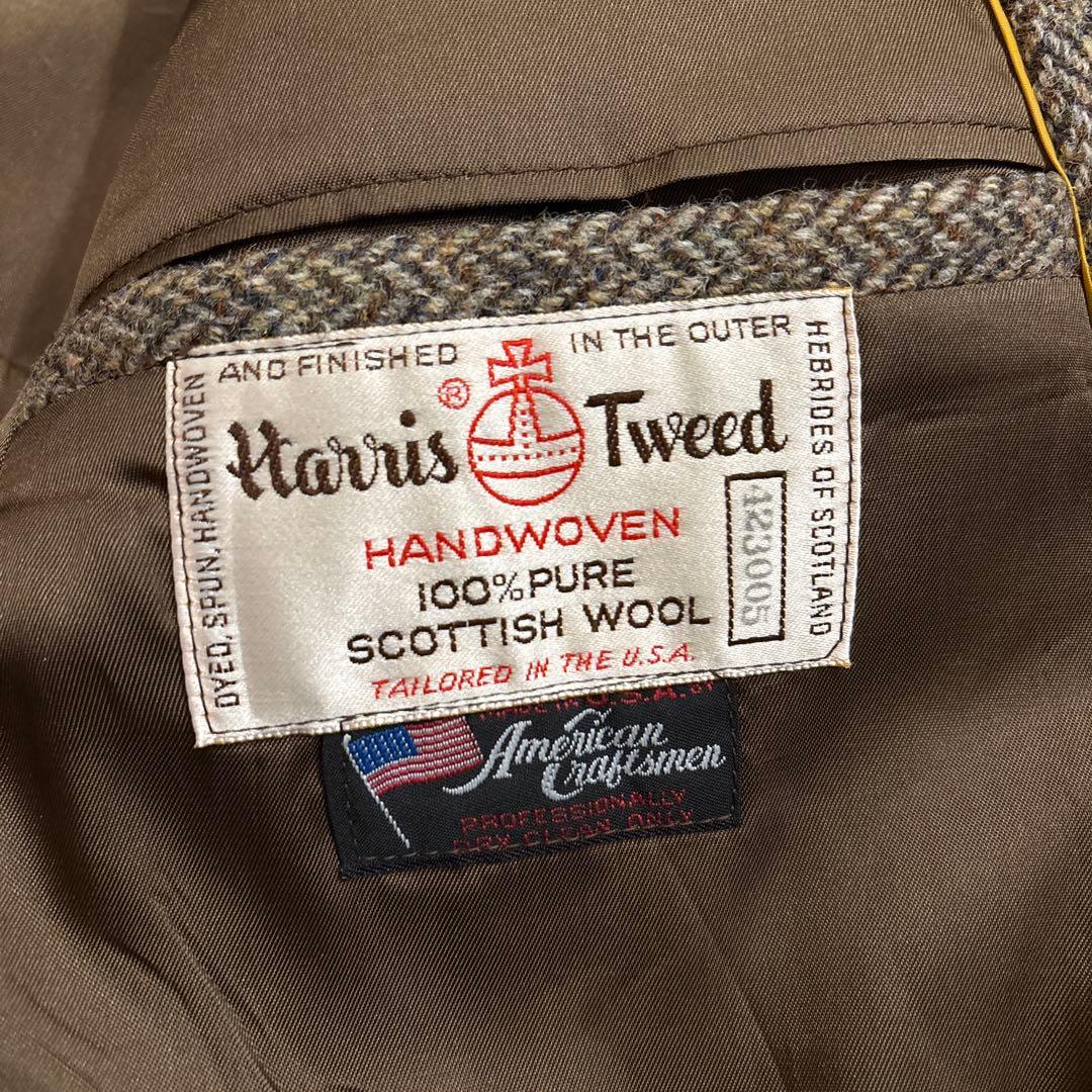 【極上デッド級】80s USA製 ハリスツイード 稀少マスタードパイピング Ｌ