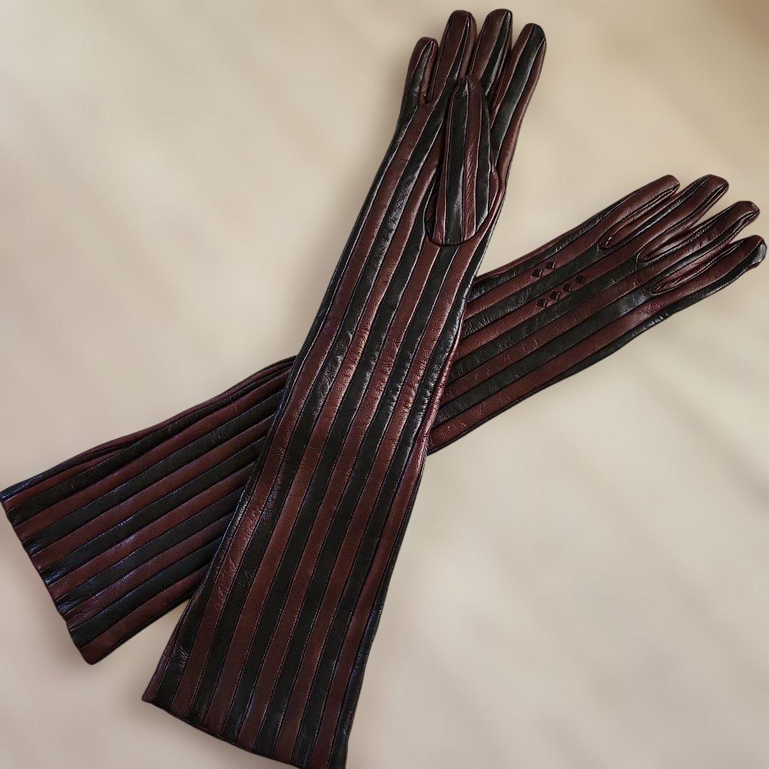 ☆彡ボッテガヴェネタのレザー ストライプ ロンググローブ 6 1/2☆彡