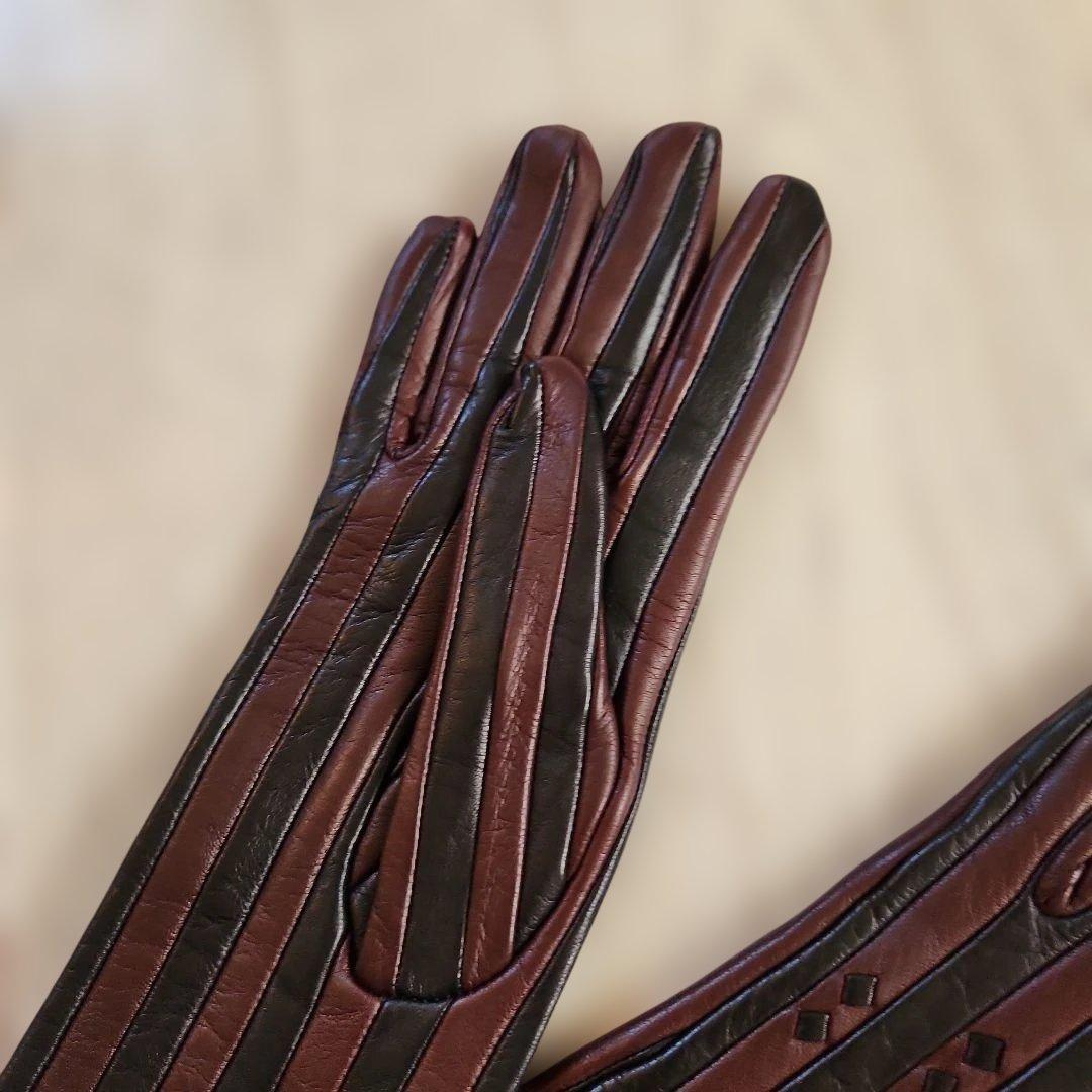 ☆彡ボッテガヴェネタのレザー ストライプ ロンググローブ 6 1/2☆彡