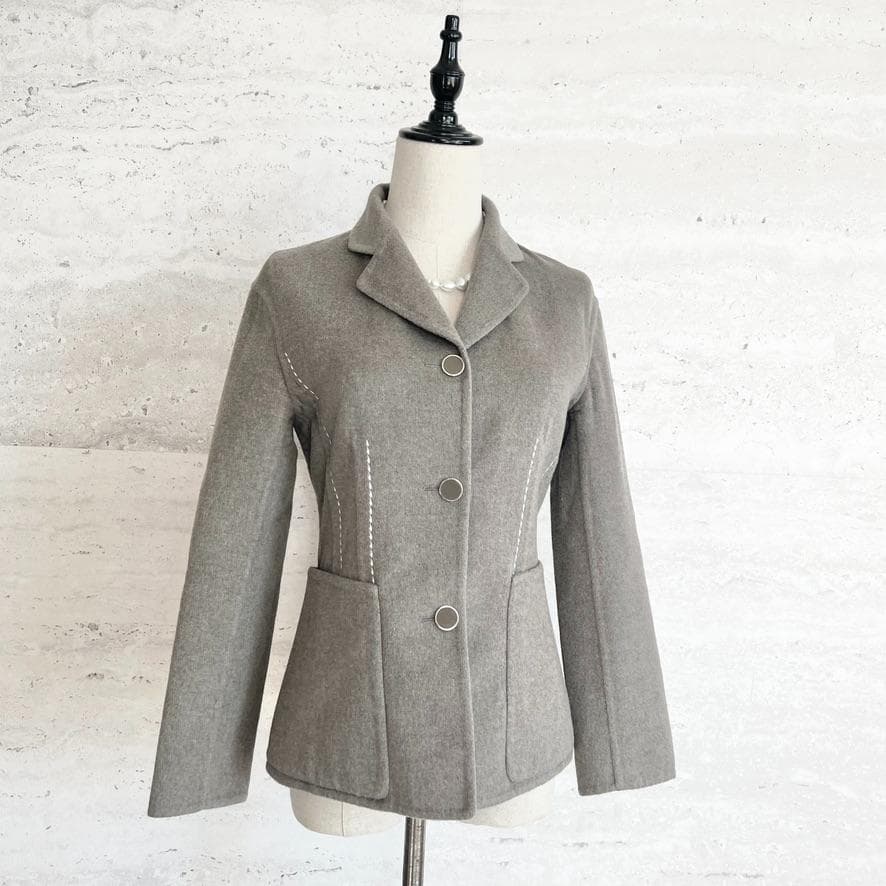 極美品★HERMES★カシミヤダブルフェイス★ステッチ★ジャケット