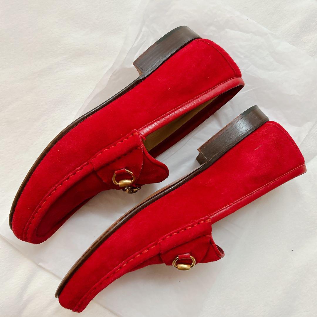 シャル様　GUCCI グッチ　ホースビット　ビットローファー　スエード　赤