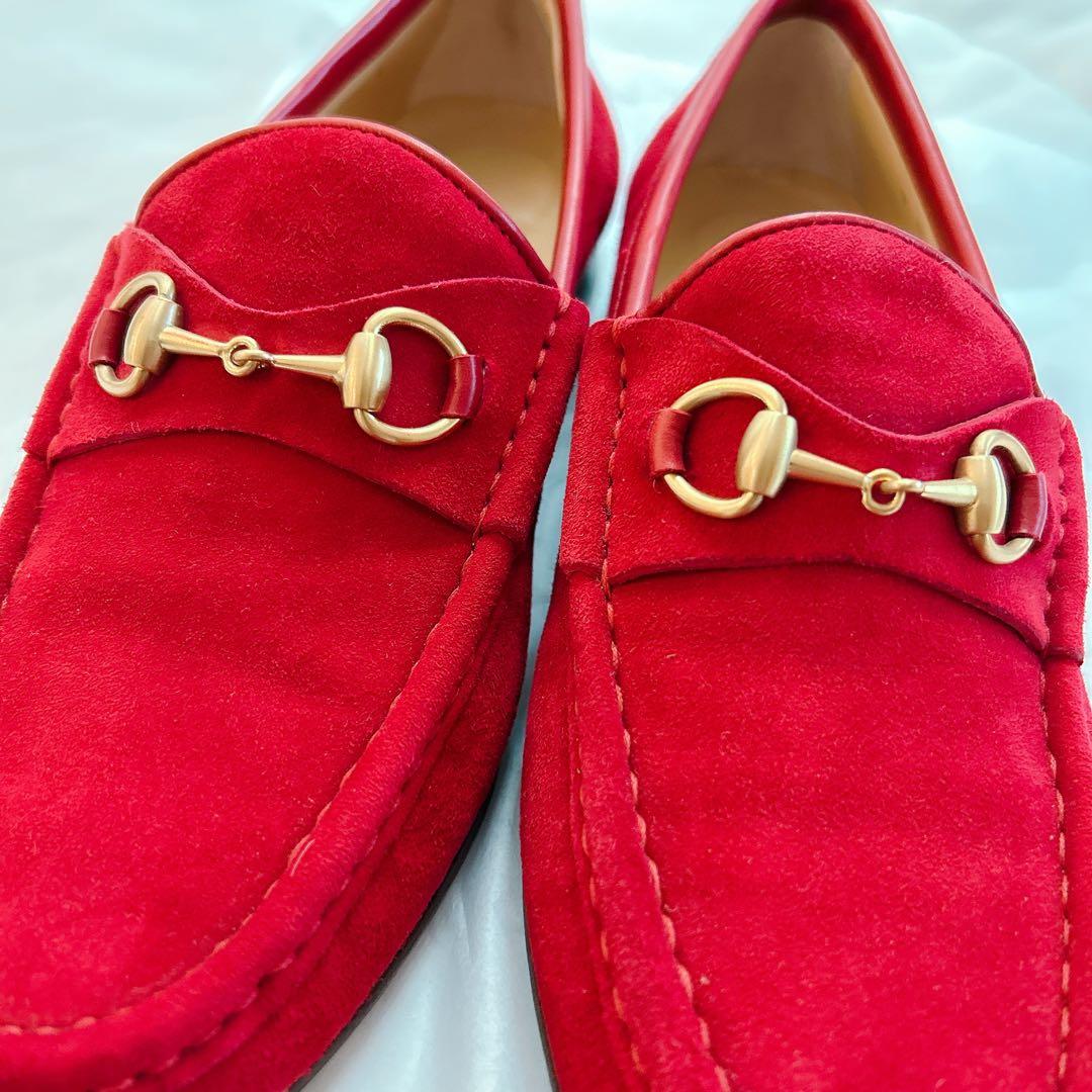 シャル様　GUCCI グッチ　ホースビット　ビットローファー　スエード　赤