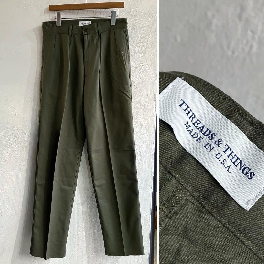 USA製 THREADS&THINGS タックチノ チノパン オリーブ 30