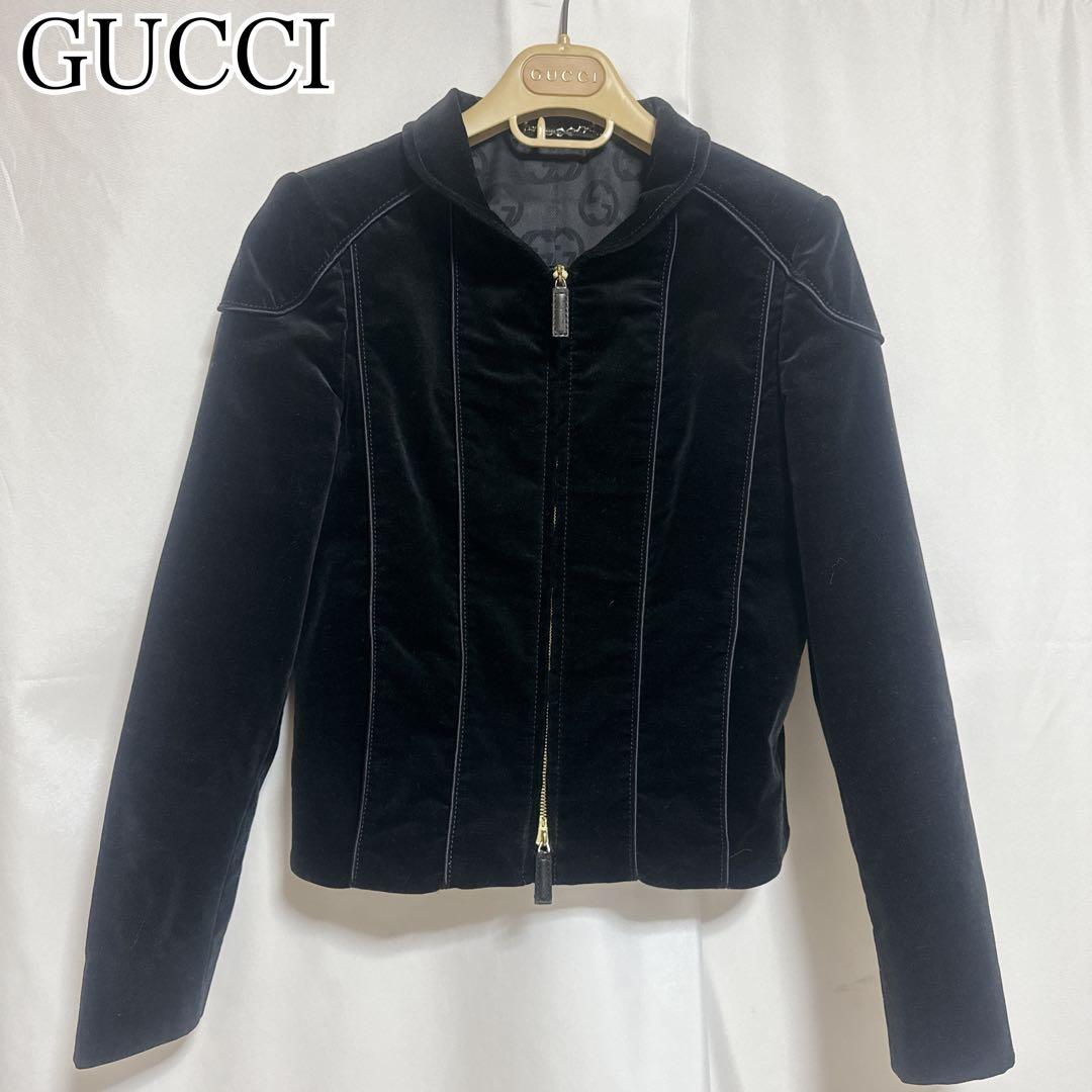 GUCCI グッチ ベロア ジャケット ブラック GG裏地 チェーン付 40