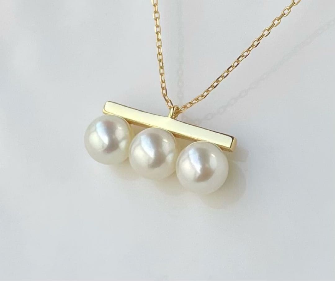 あこや真珠の3連 大玉 s925ネックレス 無調色 洗練