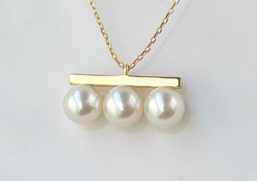 あこや真珠の3連 大玉 s925ネックレス 無調色 洗練