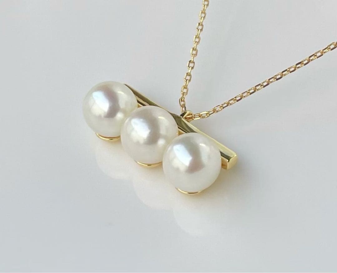 あこや真珠の3連 大玉 s925ネックレス 無調色 洗練
