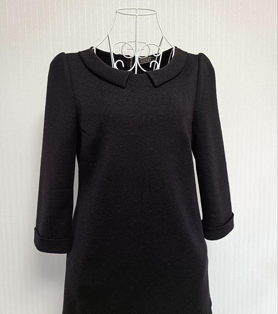 ☆FOXEYフォクシー襟付ニットドレスワンピースブラック希少42☆