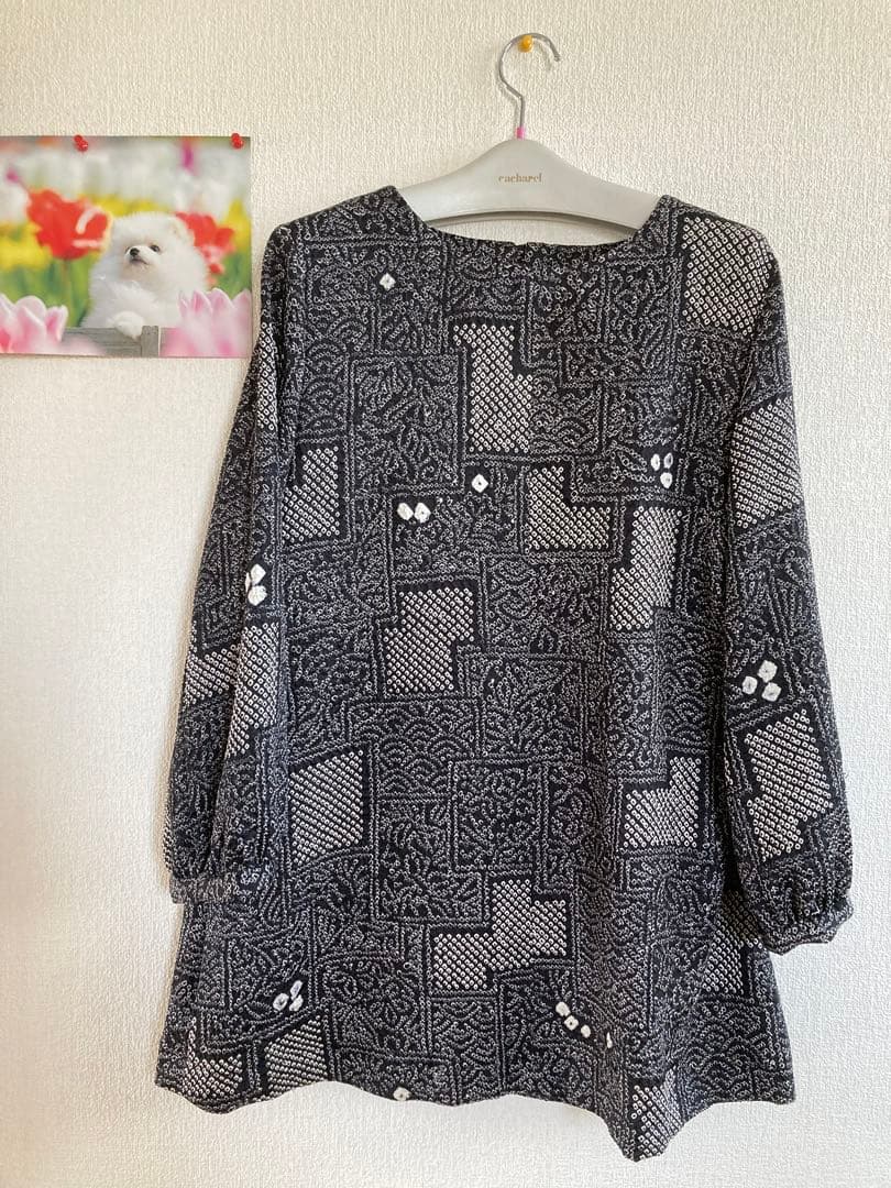 着物リメイク　絞り道行からの、スヌード付き、チュニック