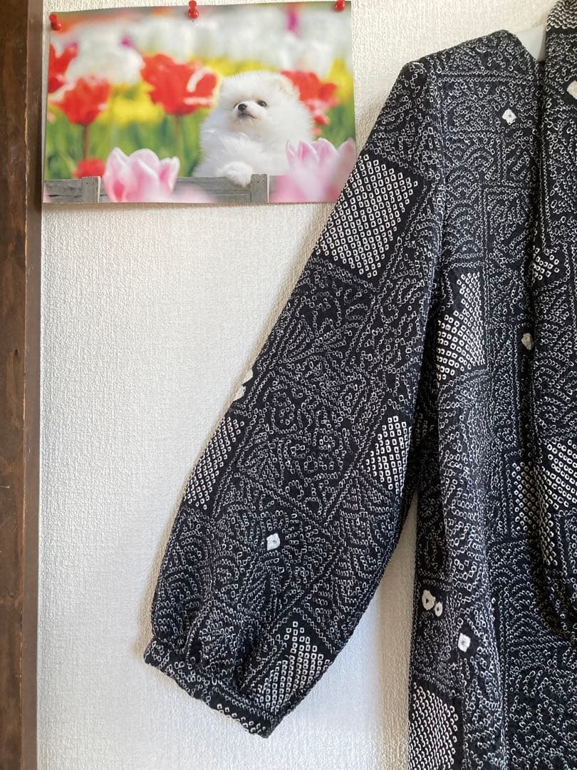 着物リメイク　絞り道行からの、スヌード付き、チュニック