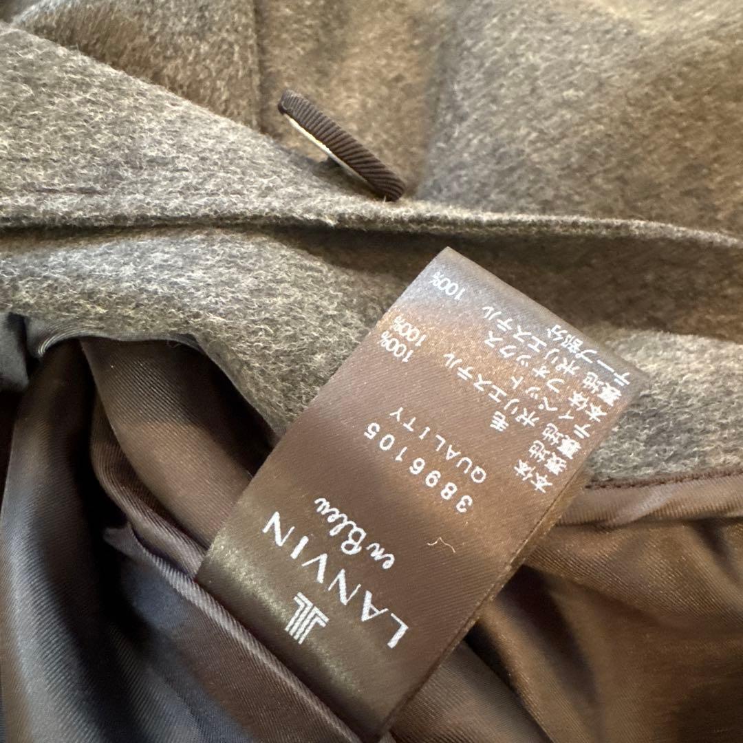 【LANVIN en Bleu】グレー ウールコート フォックスファー付き　美品