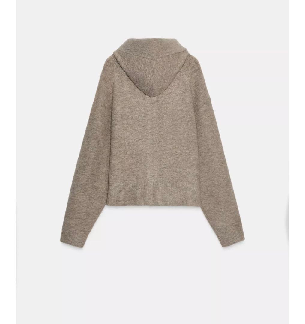 タグ付き新品★ZARAのフード付きタイベルトニットカーディガン★L★ミンクマール