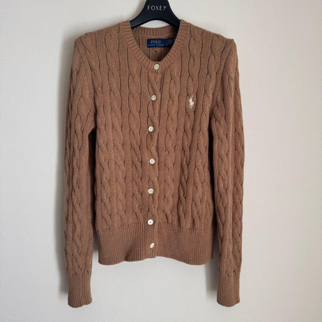 美品 ポロラルフローレン ケーブルニット コットン カーディガン キャメル SP