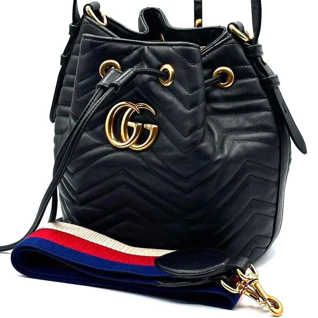 グッチ GG マーモント ハート ショルダーバッグ 20㎝ 2way 巾着 黒