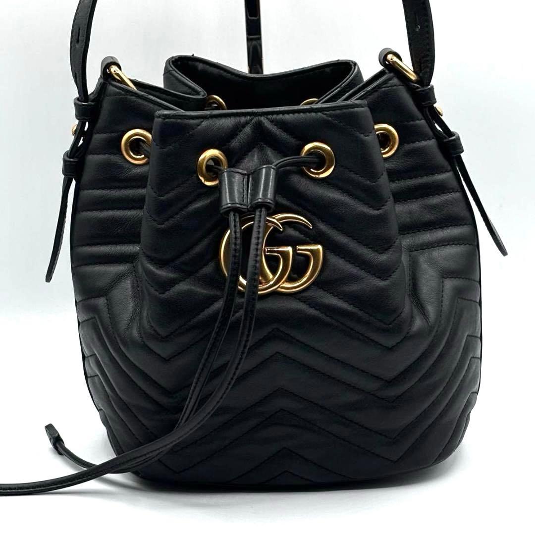 グッチ GG マーモント ハート ショルダーバッグ 20㎝ 2way 巾着 黒
