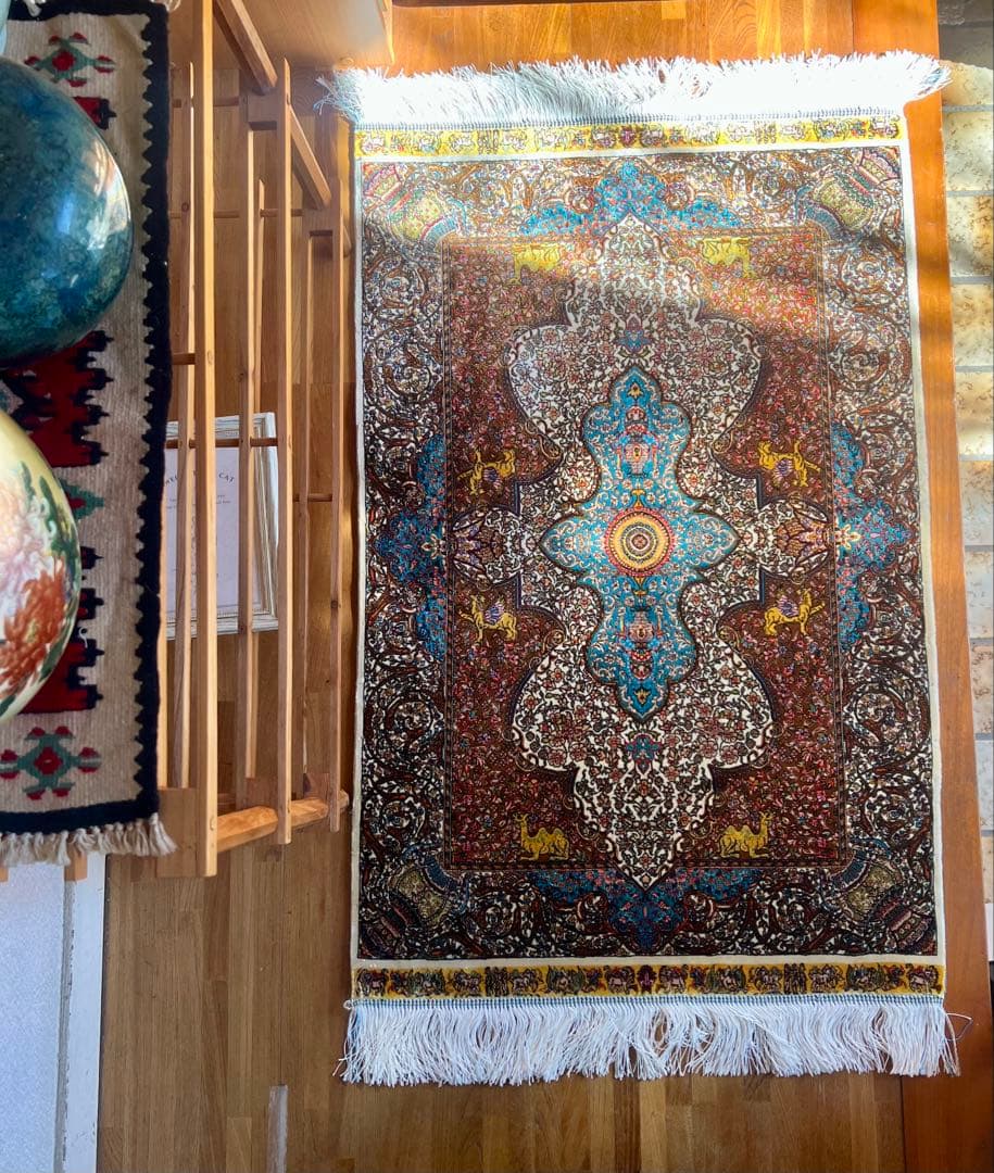 イラン、シルク銀柑シルクラグ/サイズ：60x90cm…..mp2。