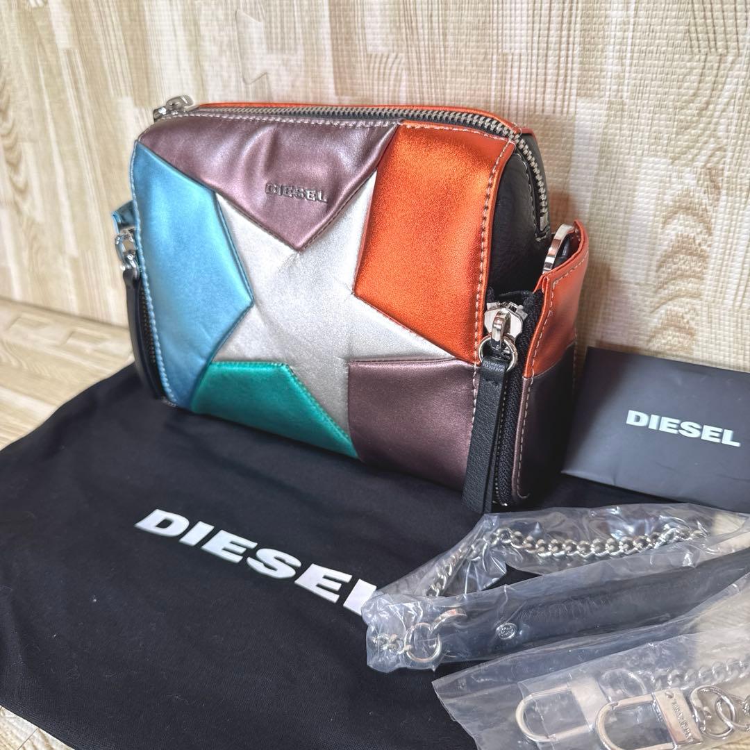 【極美品】DIESELディーゼル マルチカラーレザーバッグ ショルダーチェーン付