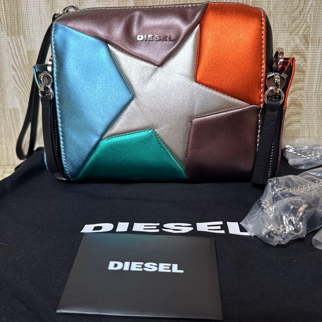 【極美品】DIESELディーゼル マルチカラーレザーバッグ ショルダーチェーン付