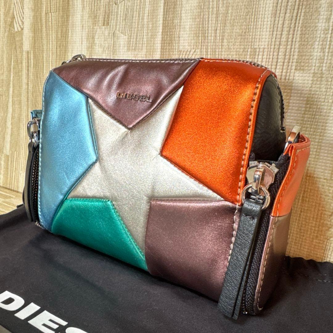 【極美品】DIESELディーゼル マルチカラーレザーバッグ ショルダーチェーン付