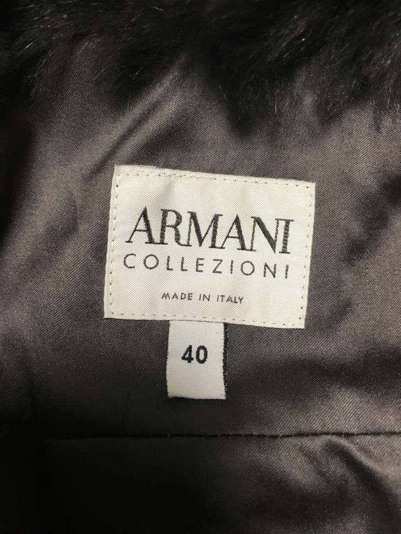 ARMANI COLLEZIONI イタリア製一松柄ファー付きコート 40