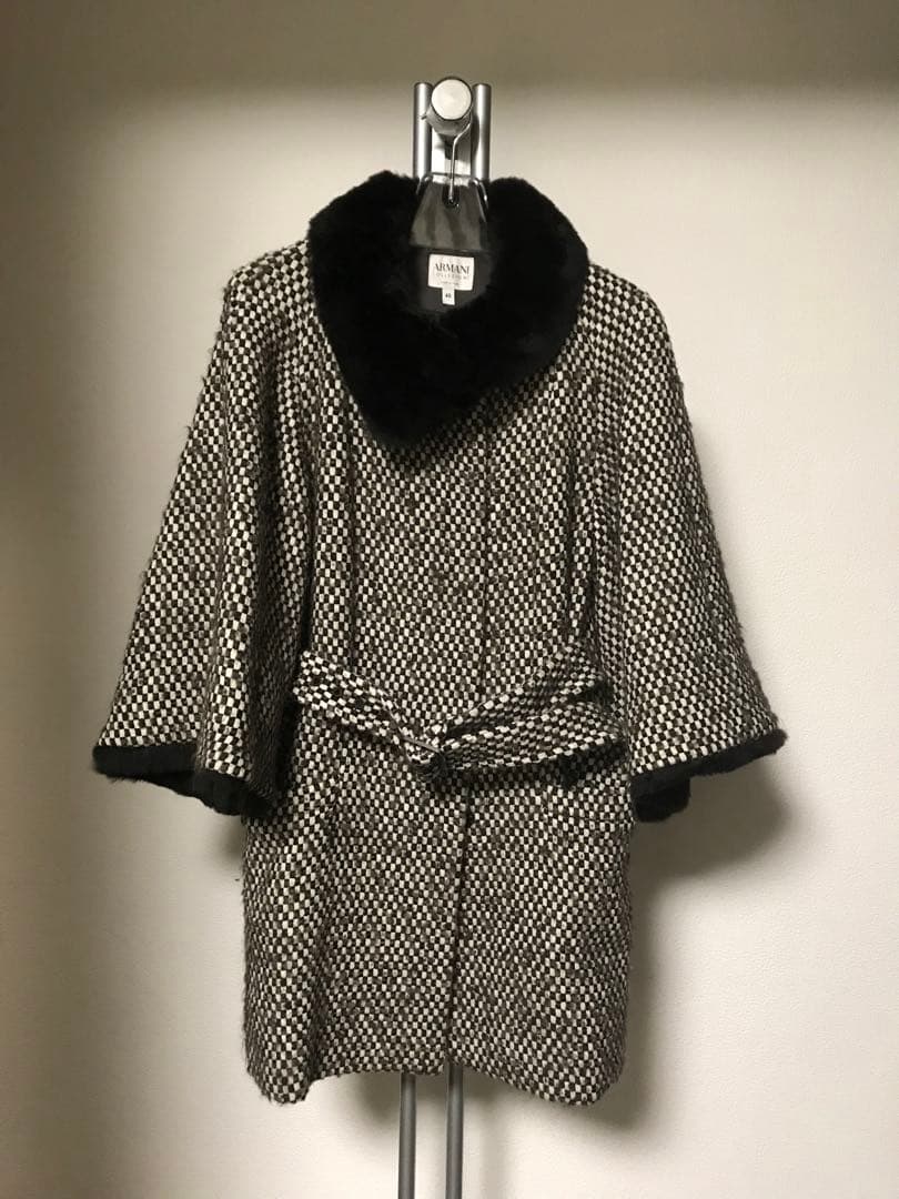 ARMANI COLLEZIONI イタリア製一松柄ファー付きコート 40