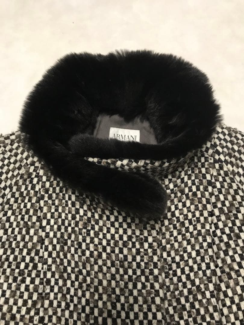 ARMANI COLLEZIONI イタリア製一松柄ファー付きコート 40