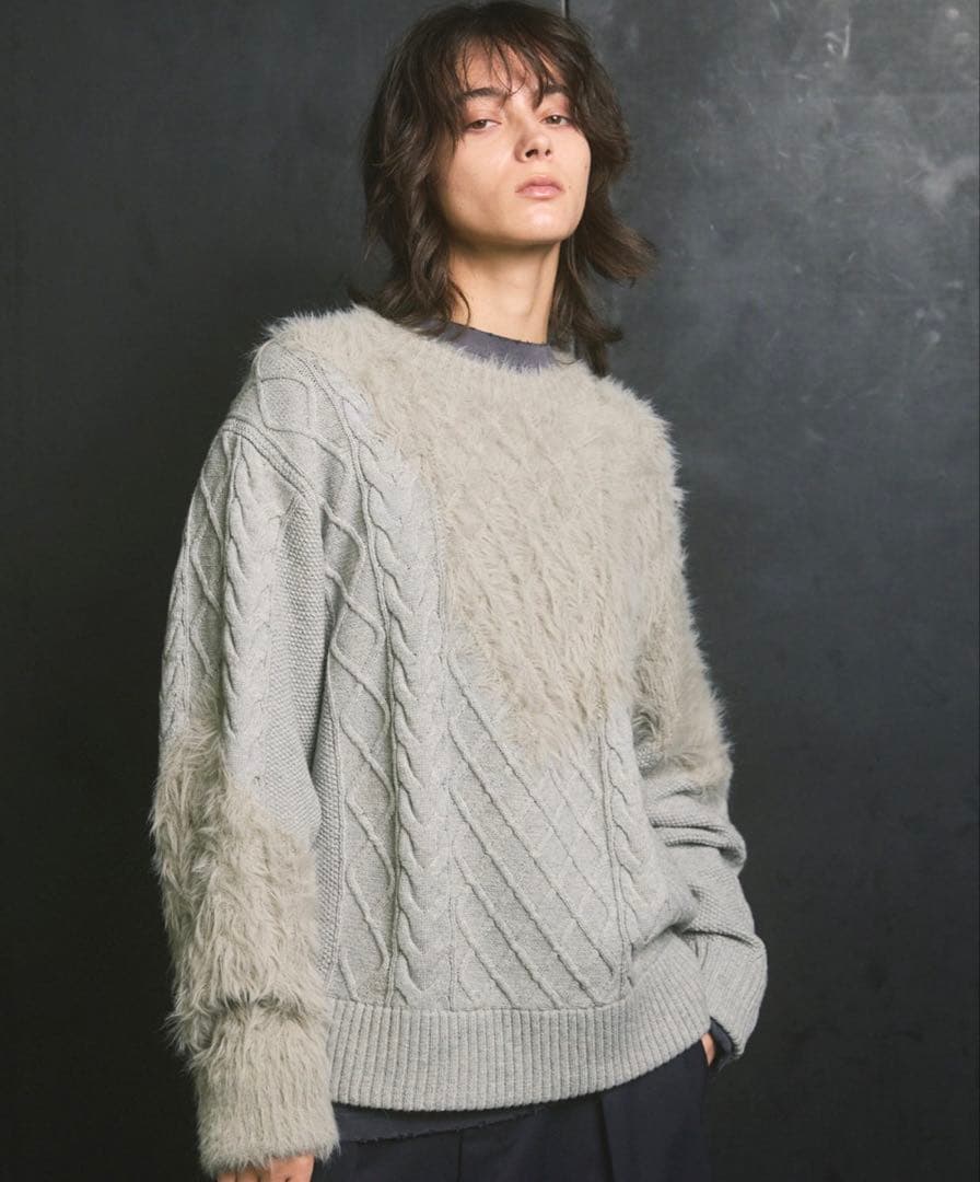 ケーブルシャギーニット グレー MAISONSPECIAL