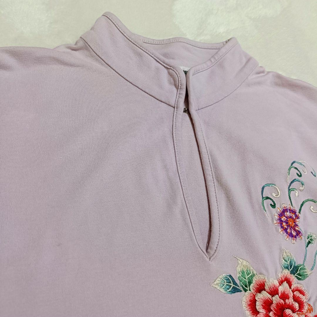 ヴィヴィアンタム VIVIENNE TAM チャイナネック刺繍カットソー 紫 M