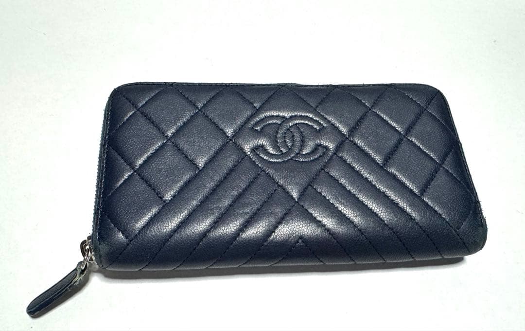 専用CHANEL ブルー シャネル ファスナー ロングウォレット　マトラッセ