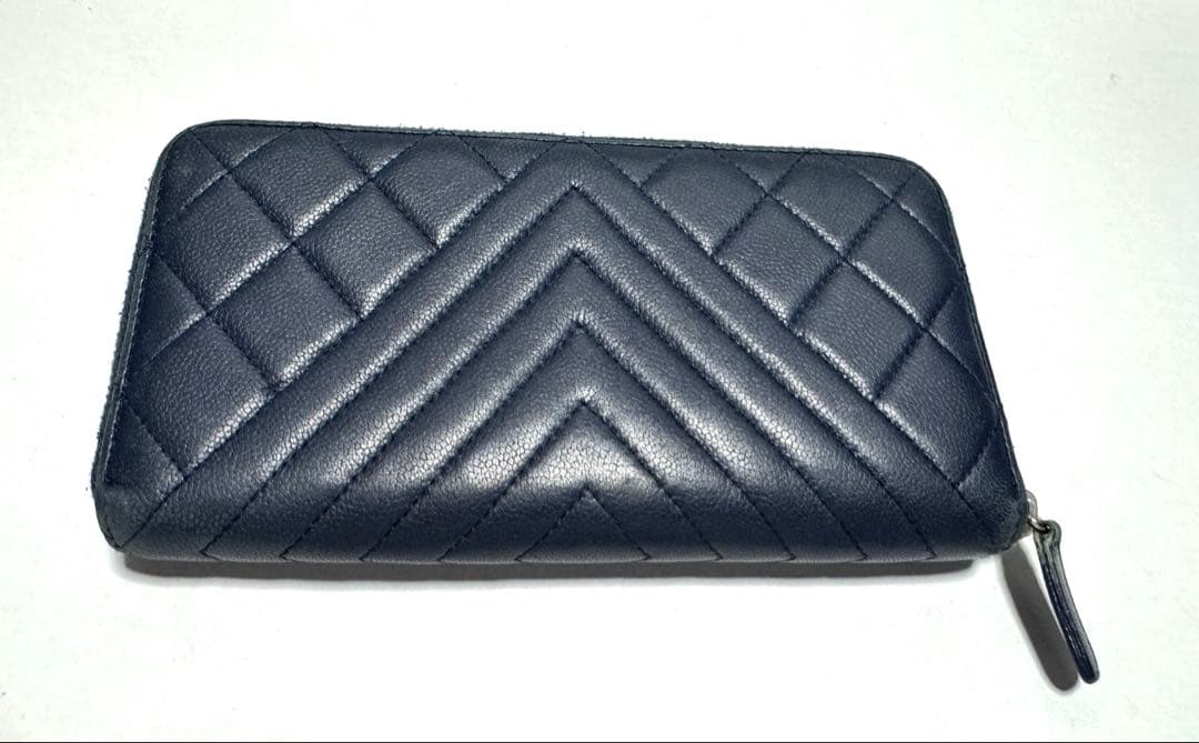 専用CHANEL ブルー シャネル ファスナー ロングウォレット　マトラッセ