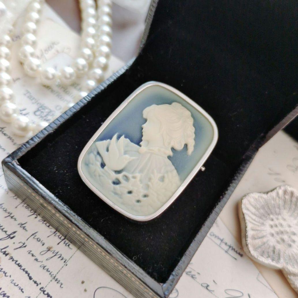 ドイツ ストーン メノウ カメオ ブローチ ペンダント CAMEO SILVER