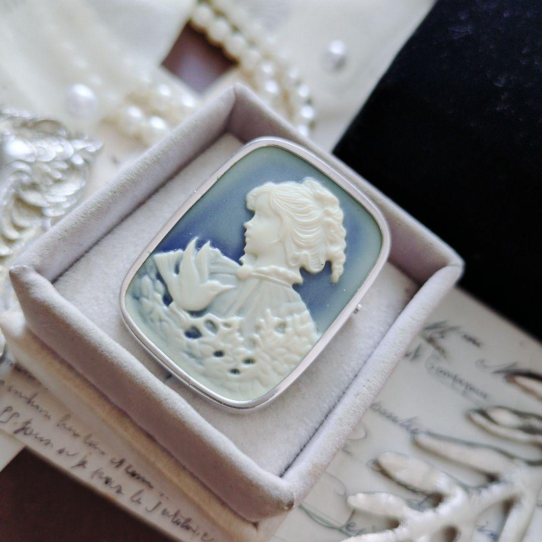 ドイツ ストーン メノウ カメオ ブローチ ペンダント CAMEO SILVER