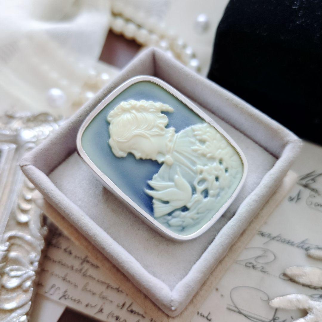 ドイツ ストーン メノウ カメオ ブローチ ペンダント CAMEO SILVER
