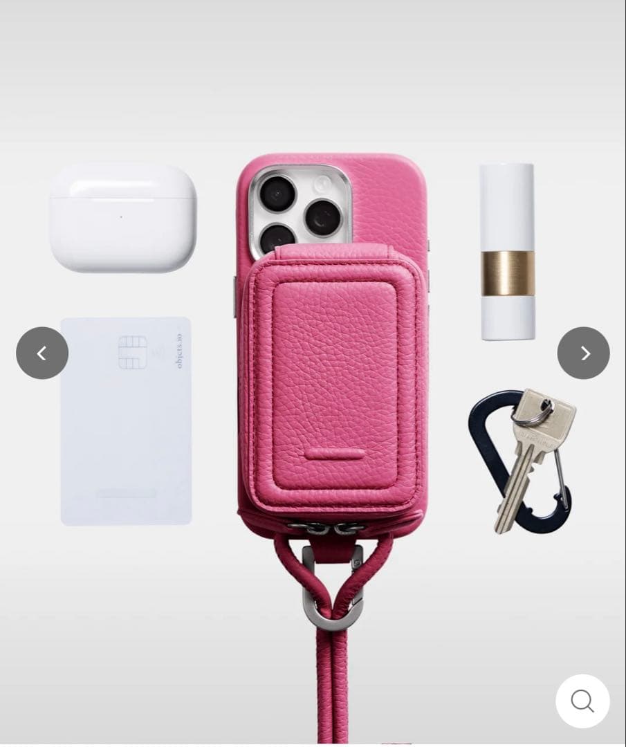 objcts.ioスマホショルダーレザーストラップ + iPhoneケースピンク