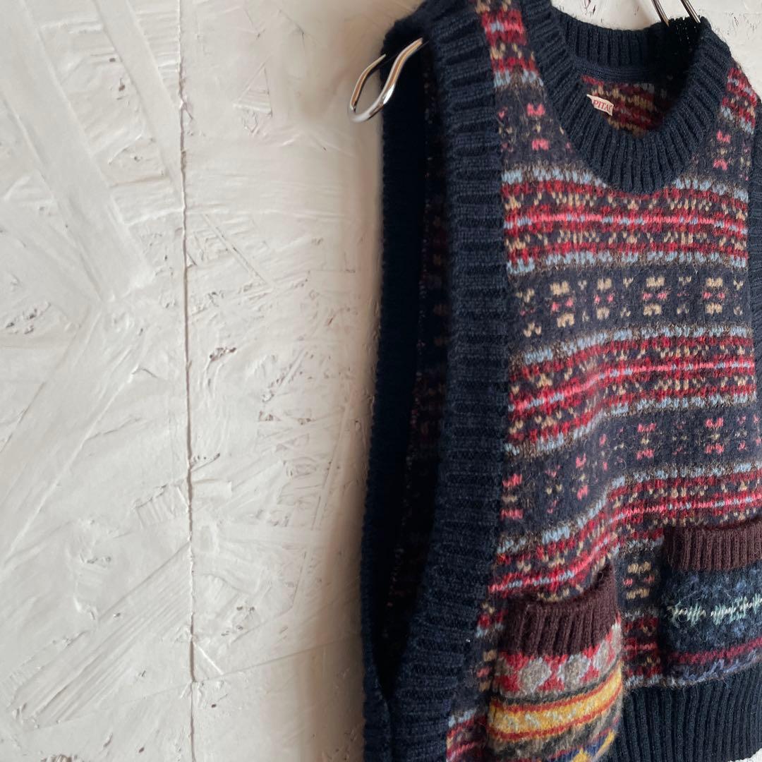 日本製【KAPITAL】ノルディック柄ニットベスト　クルーネック　1