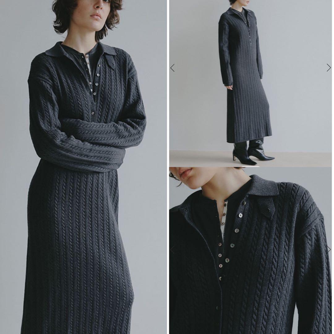 ETRE TOKYO 26SS ナローケーブルニットワンピース グレー