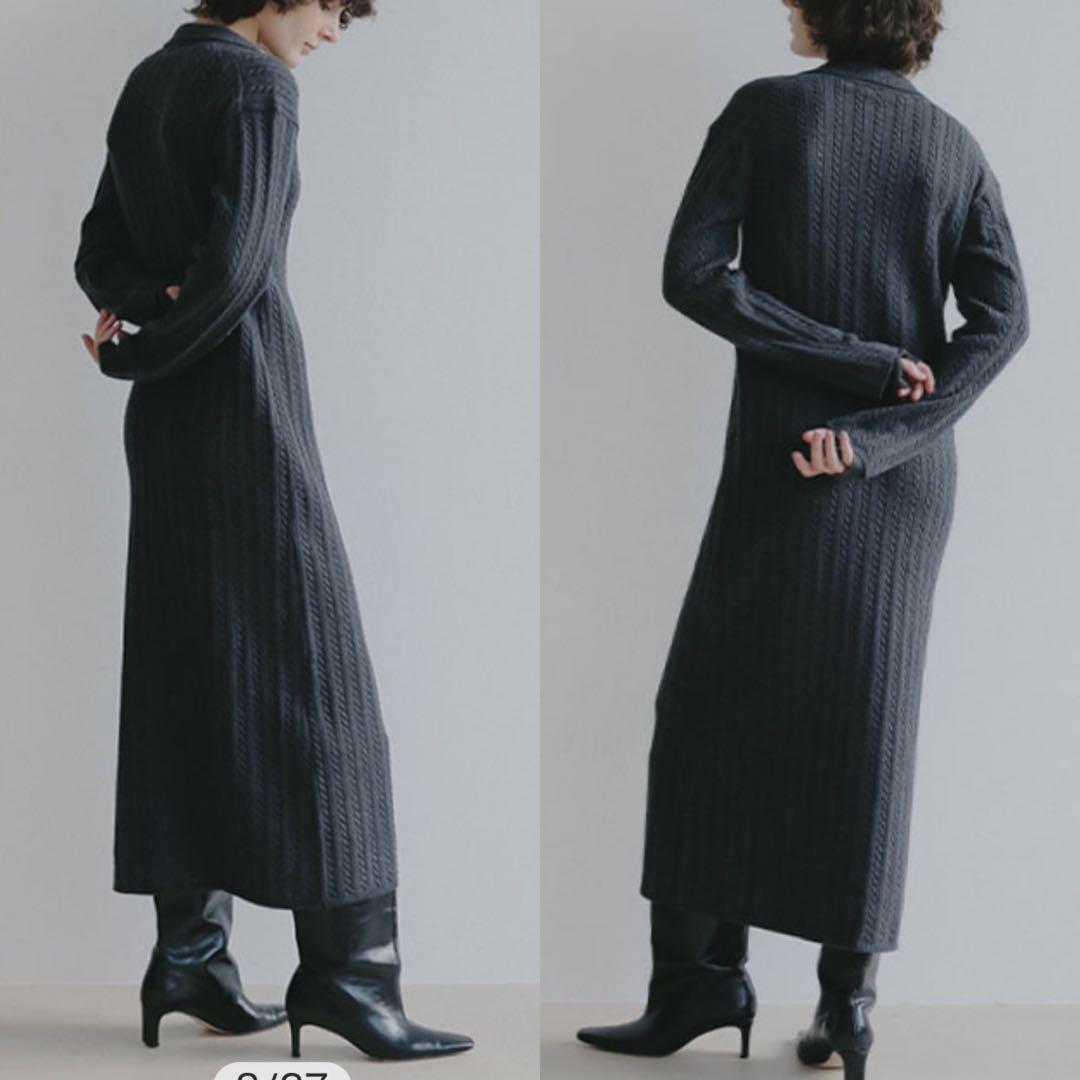 ETRE TOKYO 26SS ナローケーブルニットワンピース グレー