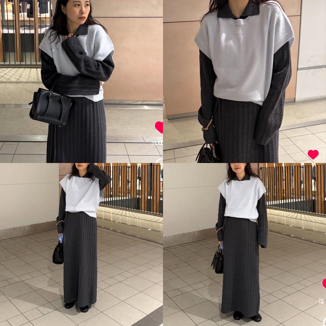 ETRE TOKYO 26SS ナローケーブルニットワンピース グレー