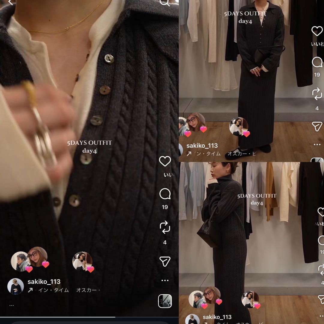 ETRE TOKYO 26SS ナローケーブルニットワンピース グレー