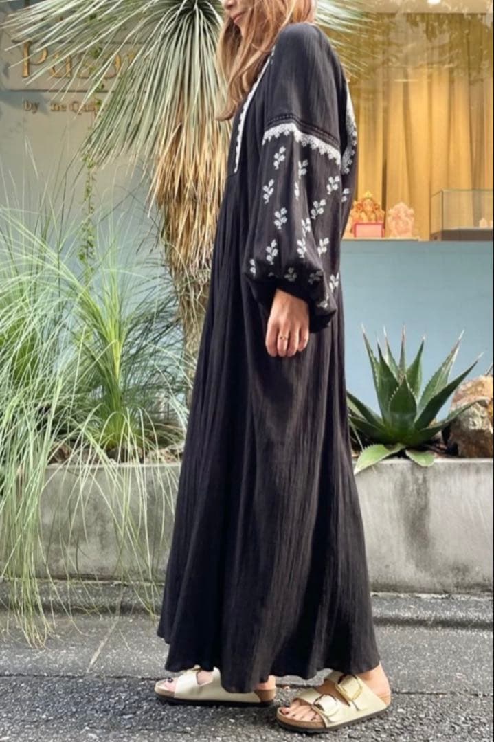 ももこ【ヌキテパ】 コットン ガーゼ リーフ エンブロイダリーヨークドレス