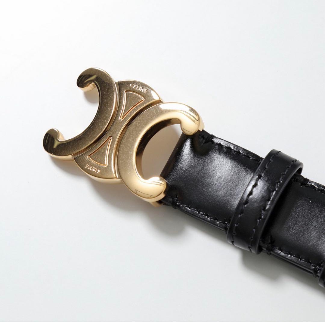 CELINE ブラックレザー ベルト ゴールドバックル