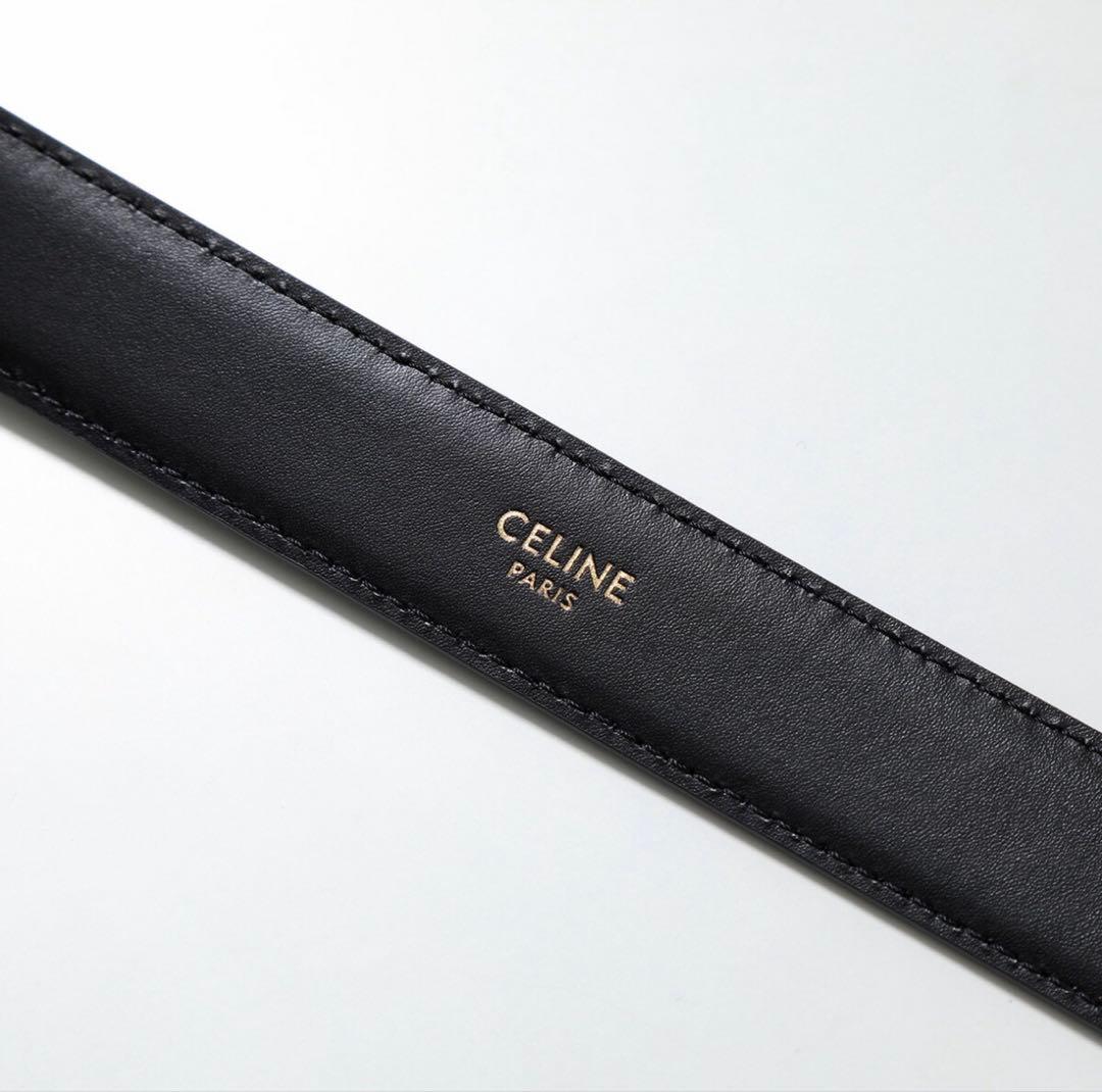 CELINE ブラックレザー ベルト ゴールドバックル