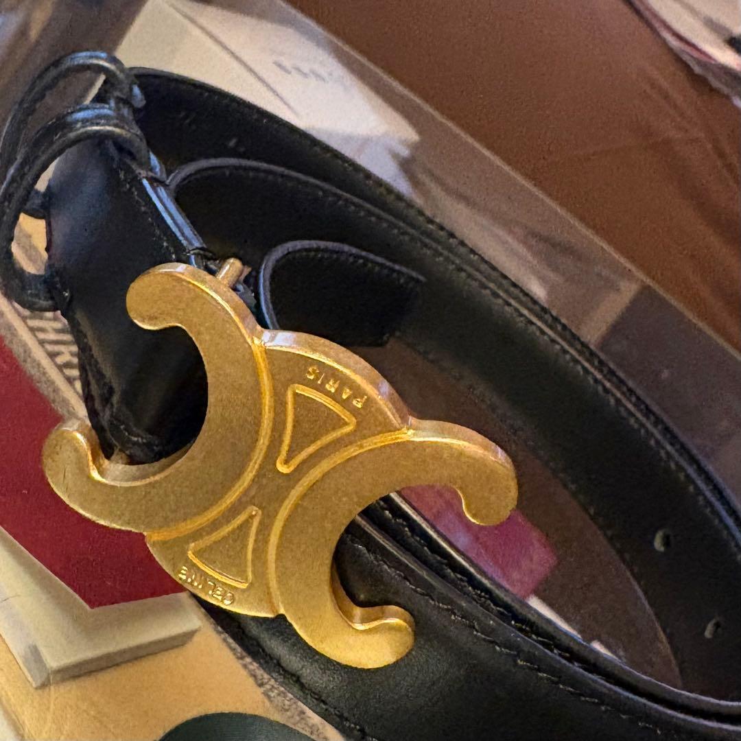 CELINE ブラックレザー ベルト ゴールドバックル