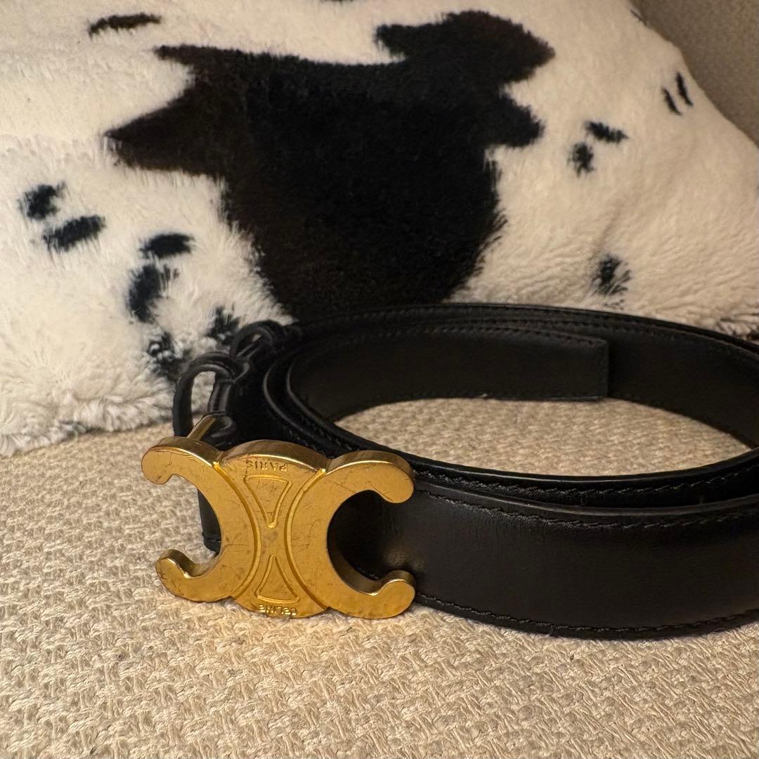 CELINE ブラックレザー ベルト ゴールドバックル