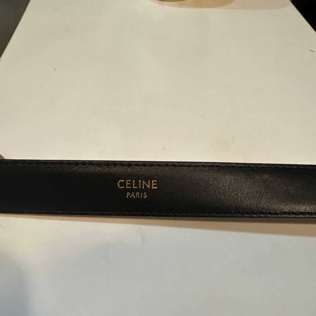 CELINE ブラックレザー ベルト ゴールドバックル